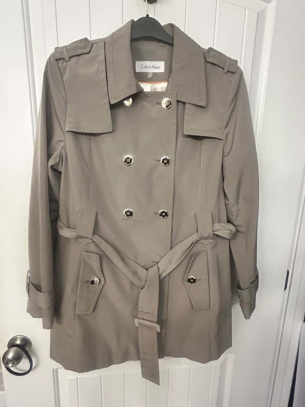 Calvin Klein Double Breasted Belted Trench Coat with Gold Buttons Size L - Picture 7 of 8